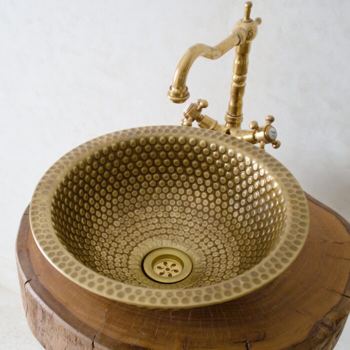 Luxus Messing-Waschbecken handgehämmert – Aufsatz oder Einbau – Gebürstetes Finish – Bild 5