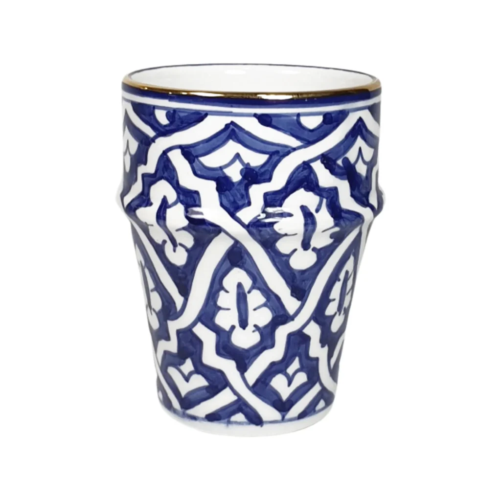 Set von 4: Elegantes Blaues Keramiktassen-Set mit Goldnoten – Ideal für Kaffee & Tee