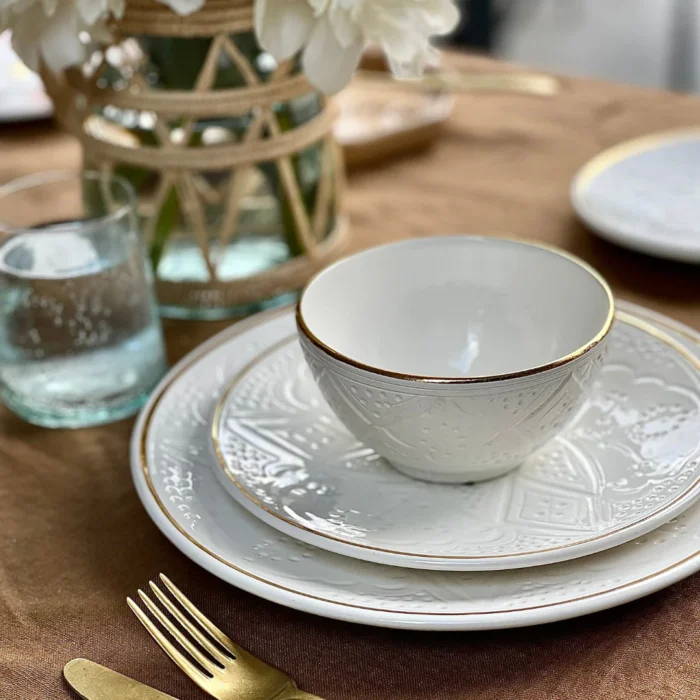 Set von 4: Luxus Keramik-Tellerset mit Goldrand – Hochwertiges Geschirr, Handgefertigt – Bild 2